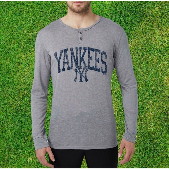 New York Yankees Men's Concepts Grey Henley Long Sleeve Tee MLB Baseball XL - Picture 3 of 6